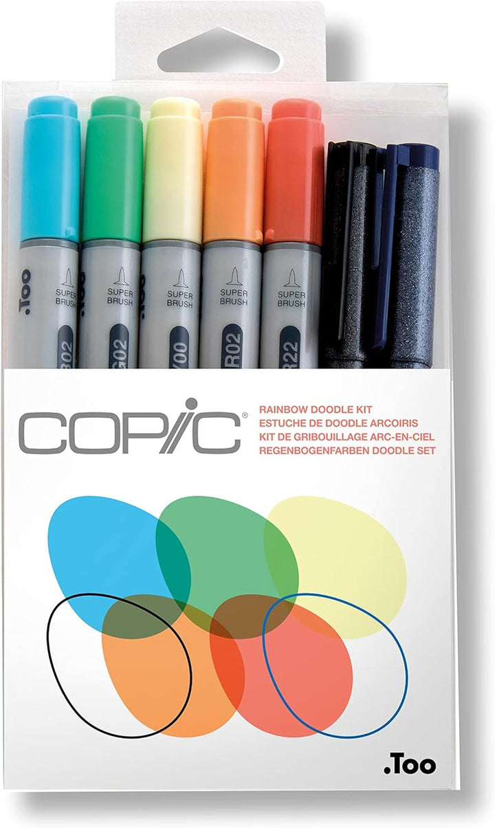 COPIC "Doodle Kit People", 7er Set Stifte farblich abgestimmt zum Thema Regenbogen, bestehend aus 5