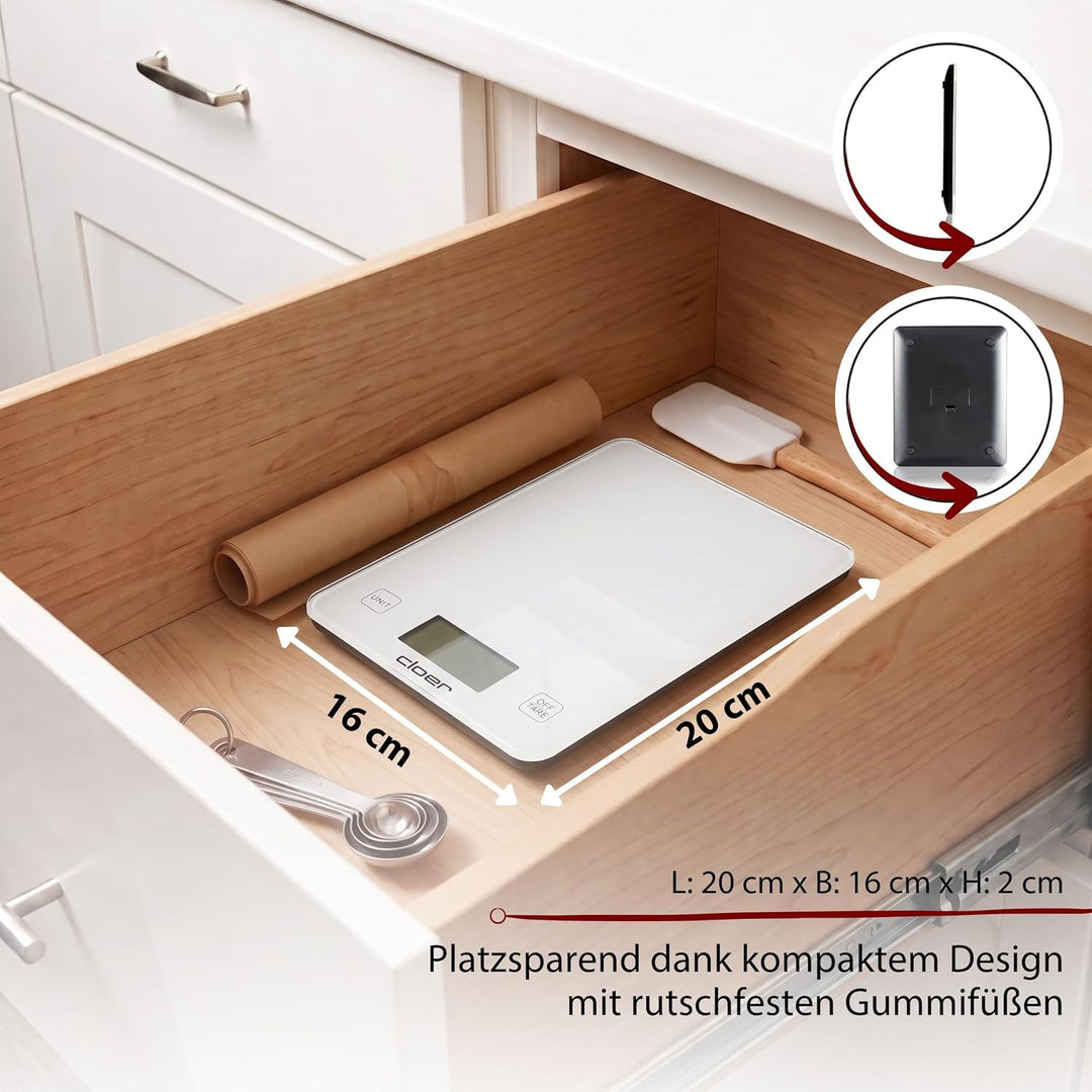 Cloer 6871 Digitale Küchenwaage für bis zu 10 kg, Zuwiegefunktion, Gewichtsmessung in 1 g Schritten,