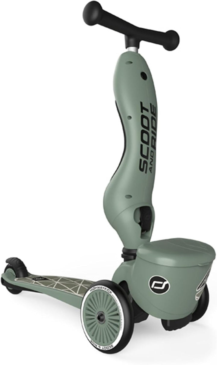 Scoot & Ride Unisex – Babys Highwaykick 1 Lifestyle Kickboard mit Sitz und Behälter… Green Lines, Gr