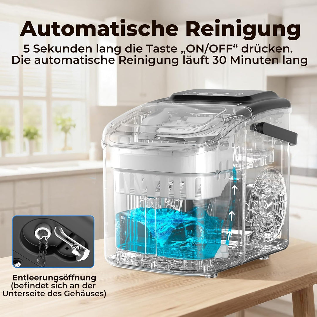 Eiswürfelmaschine 12KG/24H, Eiswürfelmaschine Klein 1,2L, Selbstreinigend Ice Maker mit Griff-Eiswür