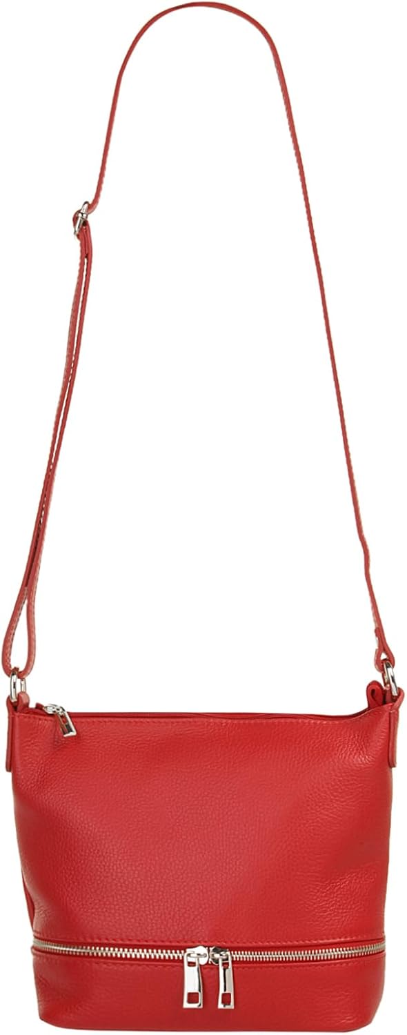 Umhängetasche Echt Leder Damen Made in Italy, verstellbarer Schultergurt, Handtasche mit Reissversch
