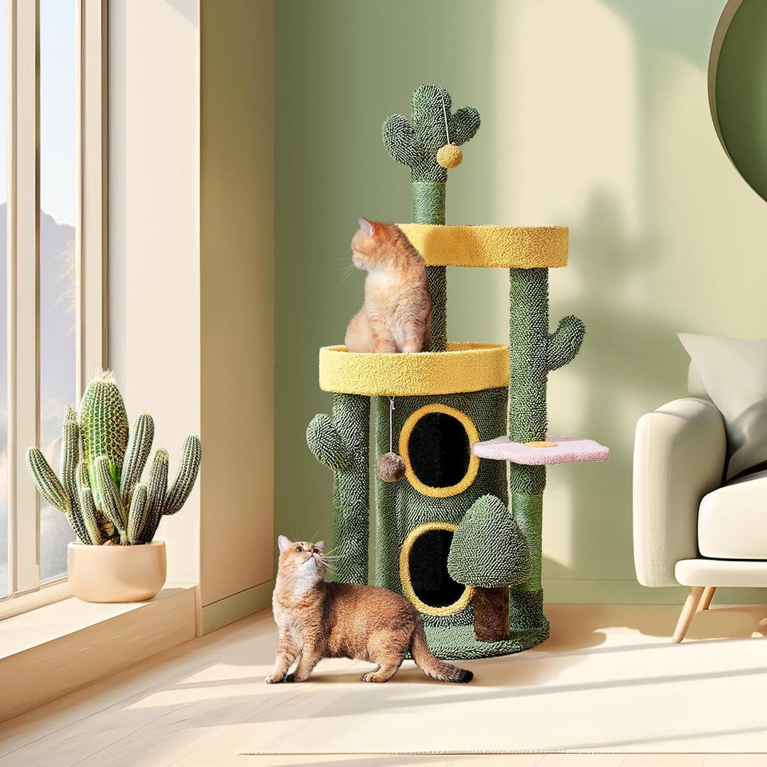 Yaheetech Kaktus Kratzbaum, Oase-Thema Moderner Katzenbaum 123 cm hoch, Stilvoller Kletterbaum für 2