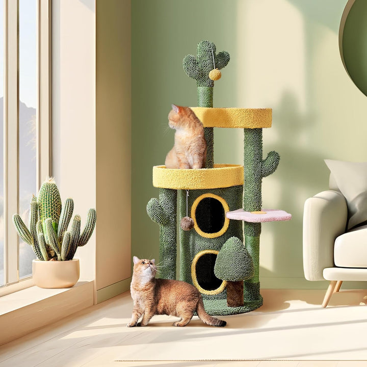 Yaheetech Kaktus Kratzbaum, Oase-Thema Moderner Katzenbaum 123 cm hoch, Stilvoller Kletterbaum für 2