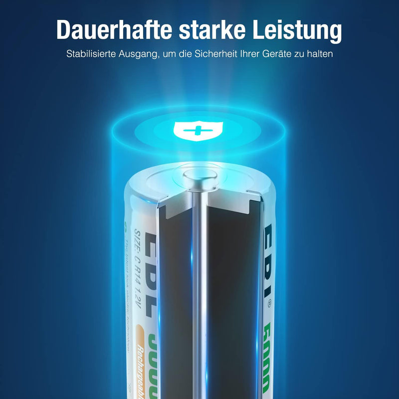 EBL Baby C Akku 5000mAh - NI-MH wiederaufladbare Batterie 4er Pack mit Aufbewahrungsbox, 1,2V Typ C