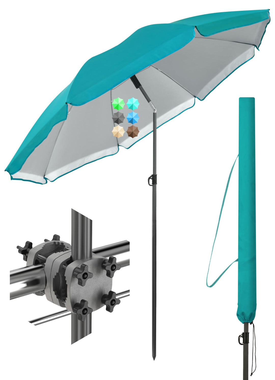 4smile Sonnenschirm Balkon SunnyJoy, 3-in-1 SET, Türkis - UPF 50+ Sonnenschirm Ø 200 cm + SunnyGuy S