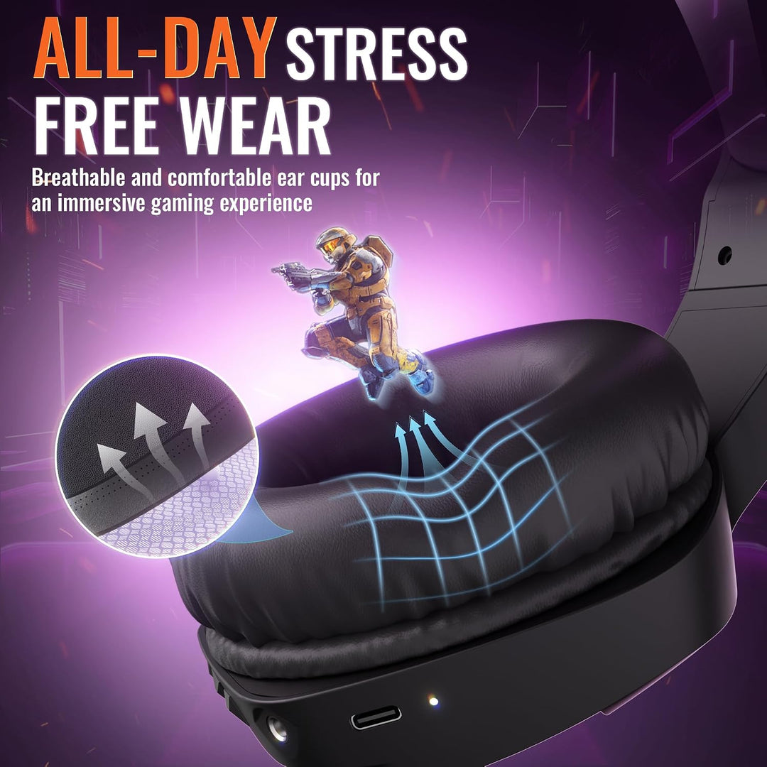 BINNUNE Gaming Headset, Wireless Headset für PS4 PS5 PC PlayStation 4 5, Gaming Kopfhörer mit Mikrof