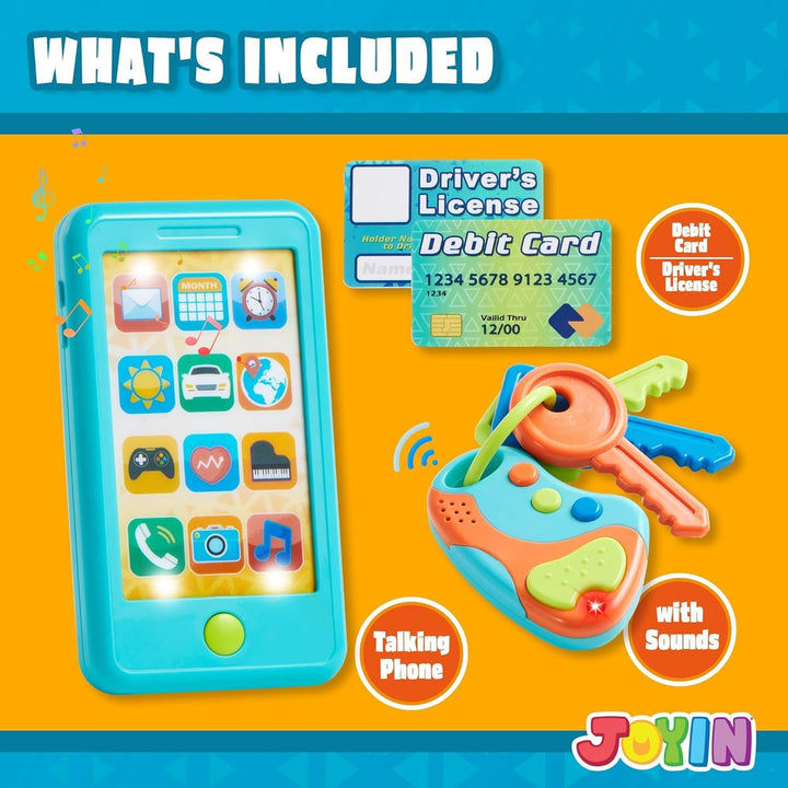 JOYIN Kleinkind Spielen Telefon, blau Spielzeug Telefon Set, Keyfob Schlüssel Spielzeug und Kreditka