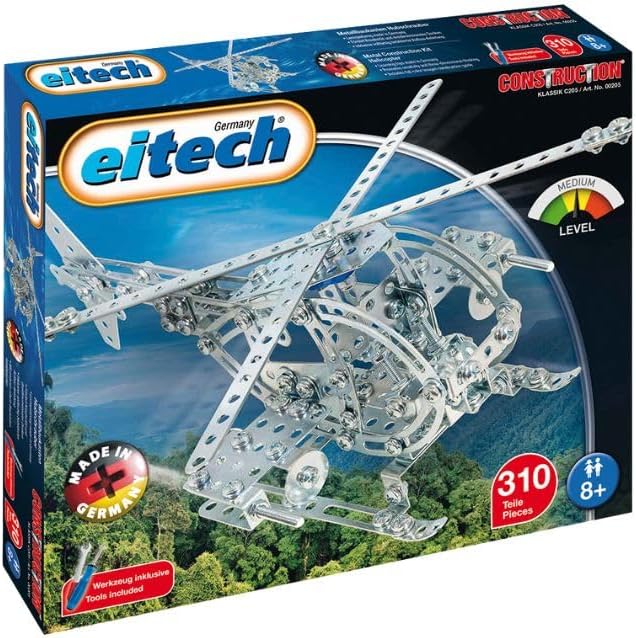 Eitech 00205 Metallbaukasten - Helikopter, Hubschrauber, Modellbausatz für Kinder ab 8 Jahren, 310 B