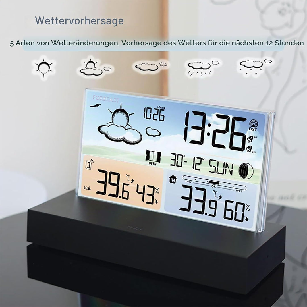 ALLOMN Wetterstation mit kabellosem Aussensensor, Kabellose LCD-Display Digitale Wetterstation mit D