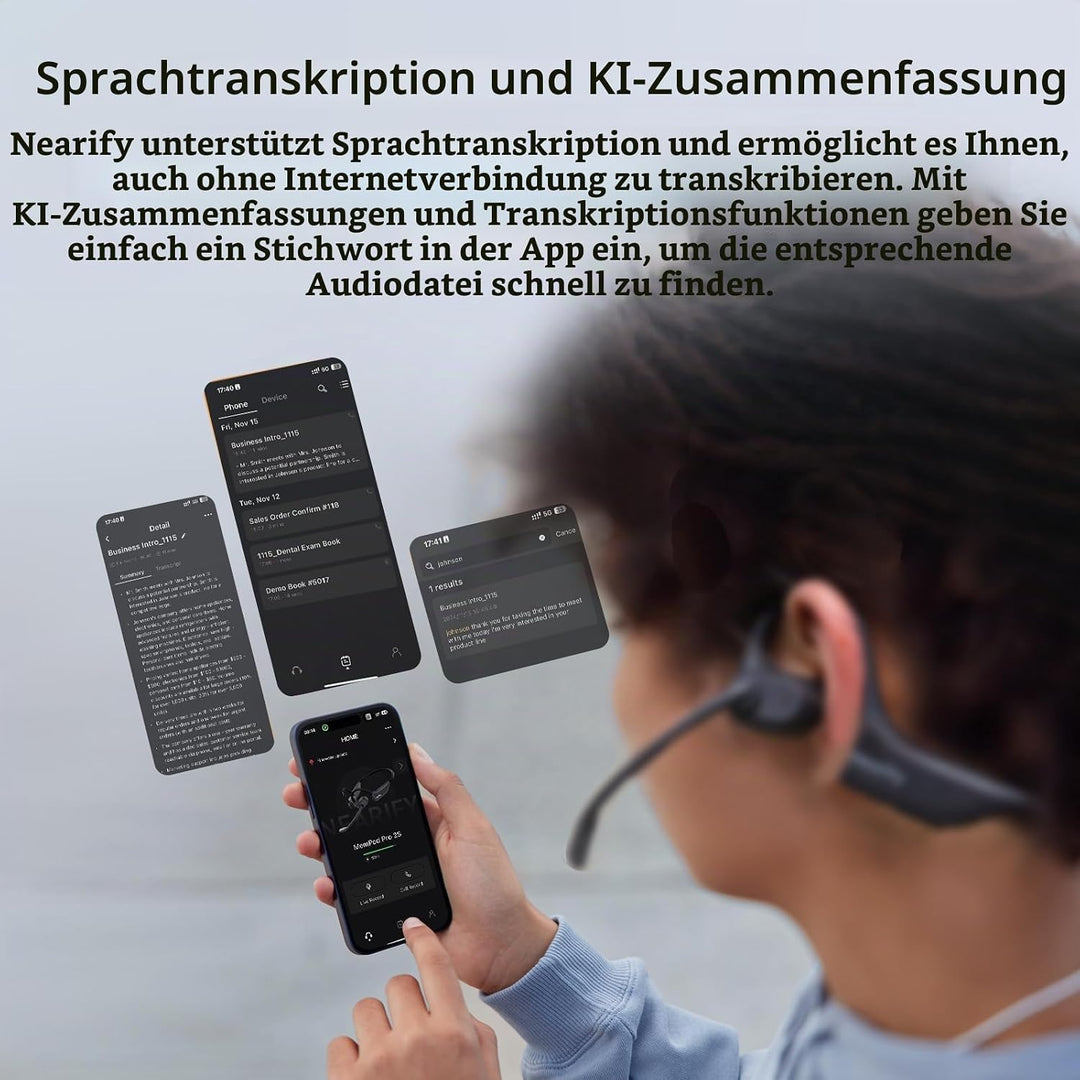 NEARITY MemPod Pro 2S, Open-Ear-Bluetooth-Kopfhörer mit Mikrofon, ChatGPT-Transkription &amp; Zusammenfa