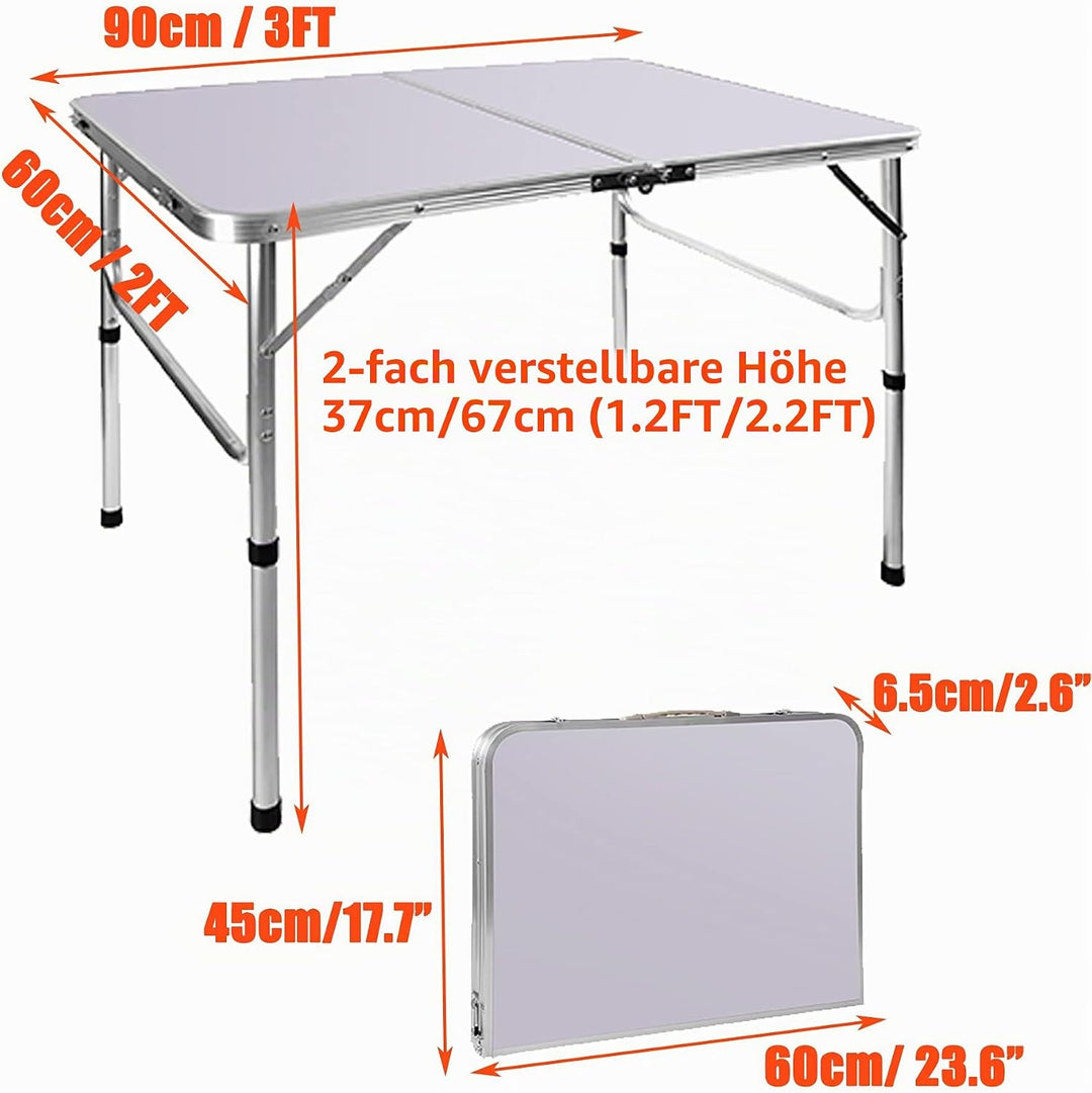 Picknick-Klapptische, 90 cm, Aluminium, faltbar, tragbar, höhenverstellbar, leicht, für Camping, mit