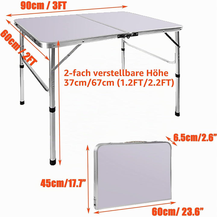 Picknick-Klapptische, 90 cm, Aluminium, faltbar, tragbar, höhenverstellbar, leicht, für Camping, mit