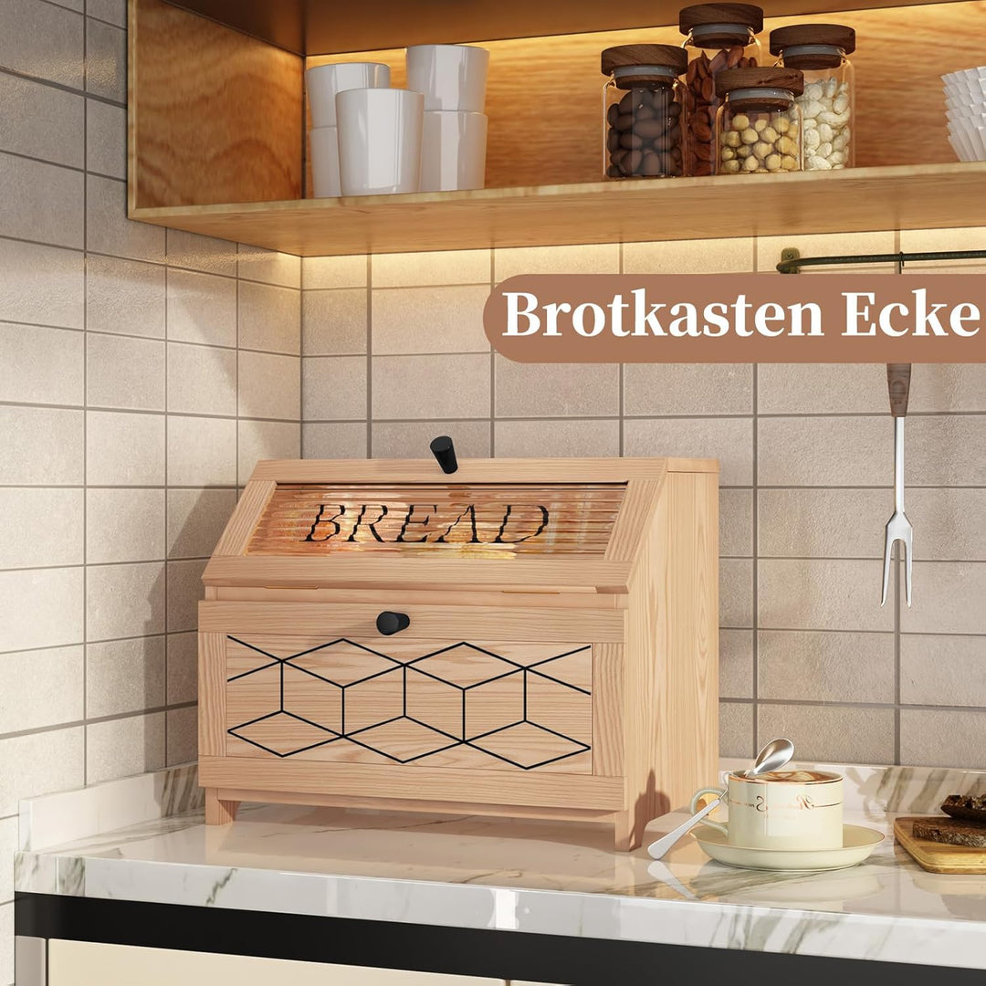 Brotkasten Holz, 2 Etagen Brot Aufbewahrungsbox, Natürlich Brotkasten Gross Mit Transparentem Fenste