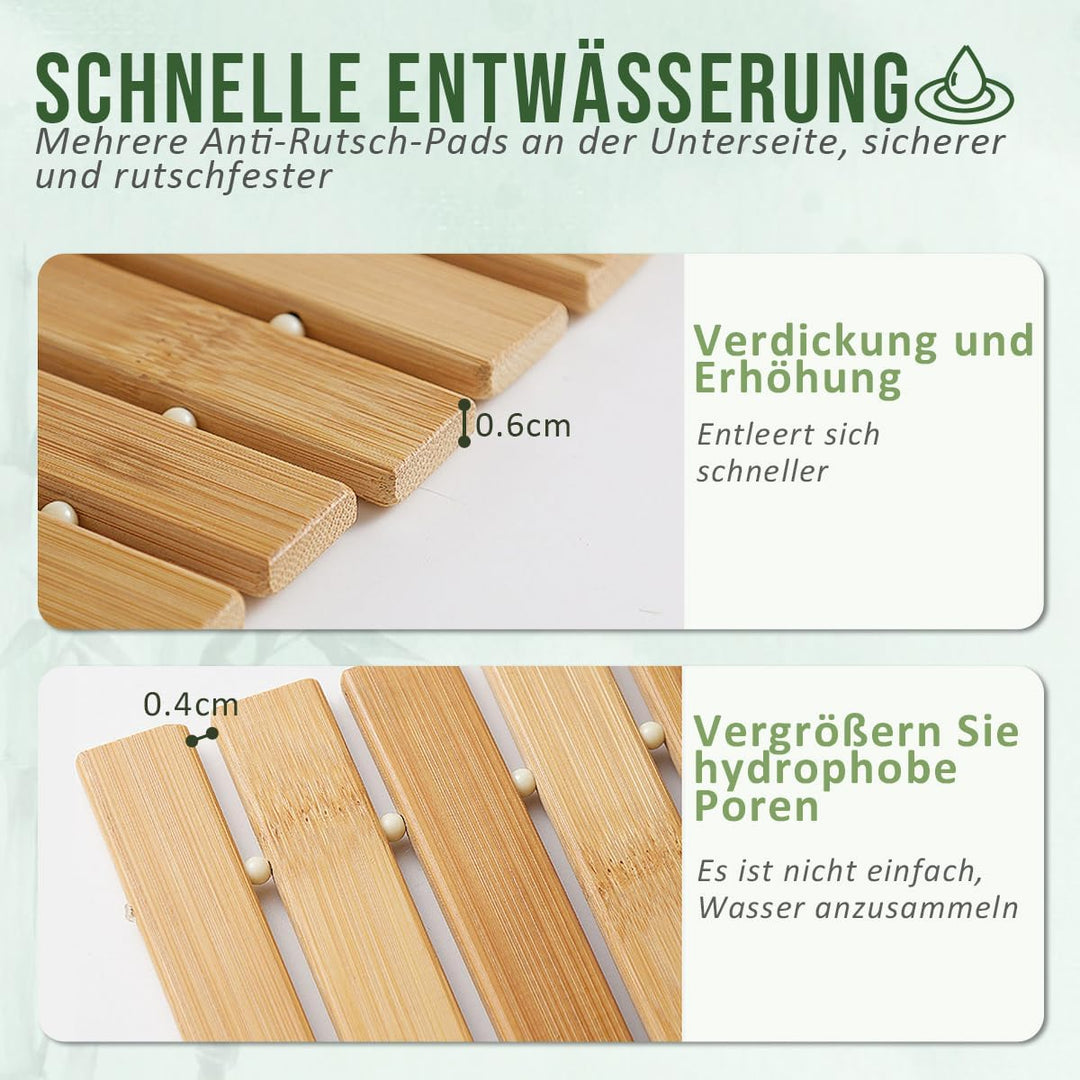 Badematte Holz Sauna Bodenrost Rollrost Fussmatte aus Bambus 100 x 50 cm, Sauna Türmatte Rollrost Fu