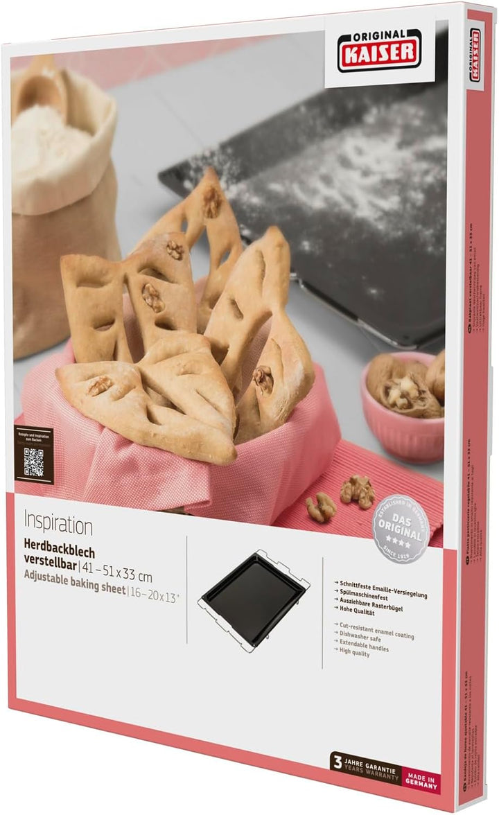 Original Kaiser Inspiration Kuchen-/ Backblech ausziehbar mit Rasterbügel 41 bis 51 x 33 cm, grössen