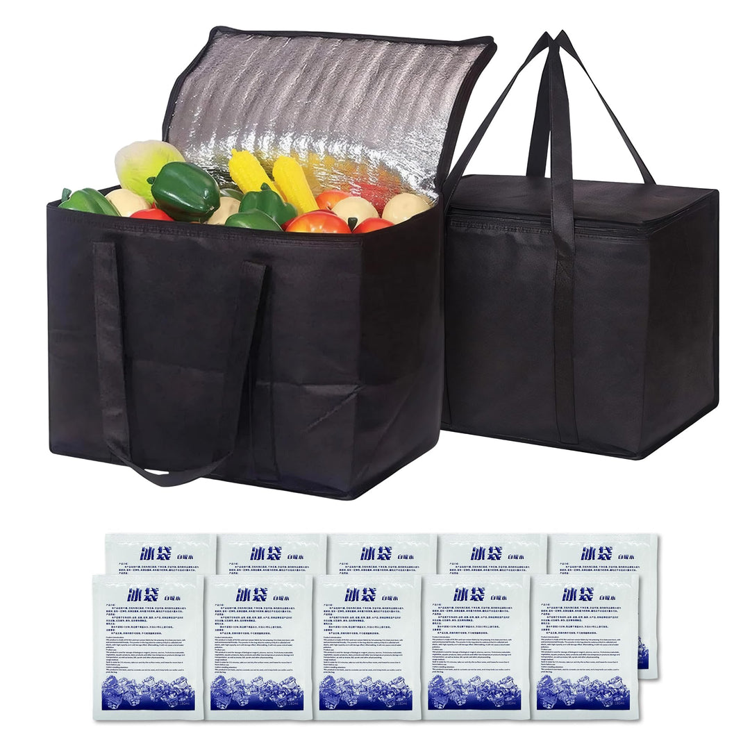 2 Stück kühltasche 40L + kühlakkus (10 Stück),Faltbare kühltasche gross (41x26x33cm),thermotasche,Co