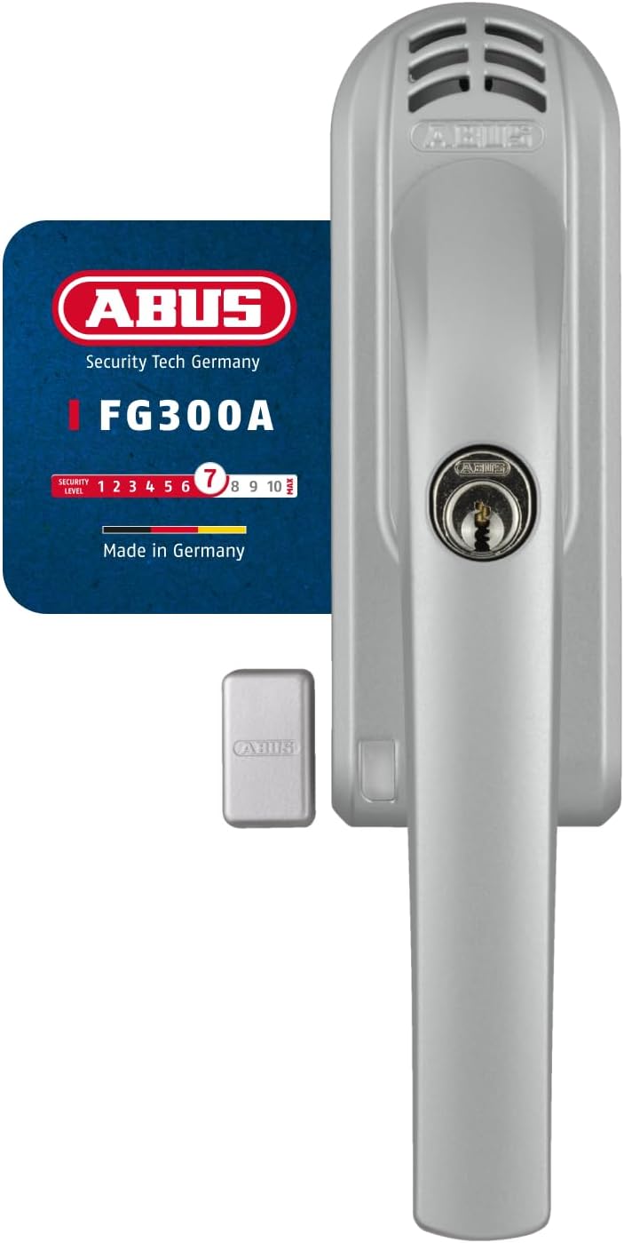ABUS Abschliessbarer Fenstergriff FG300A AL0145 - Fensterknauf mit Druckzylinder und Alarmfunktion,