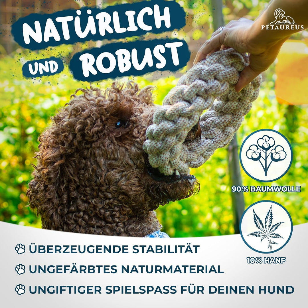 Petaureus Premium Hundespielzeug Grosse Hunde Set: Robustes Welpenspielzeug aus Baumwolle &amp; Hanf - I