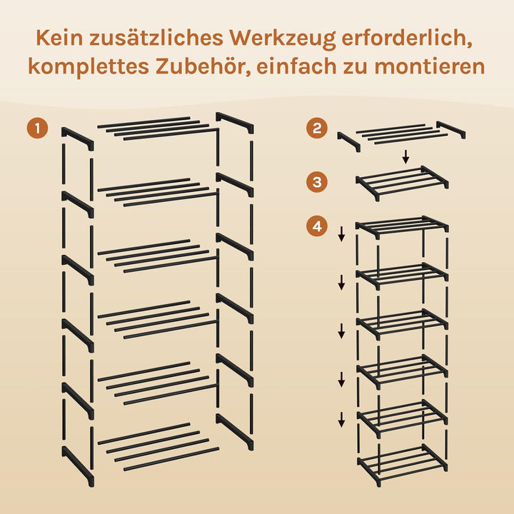 WOLTU Schuhregal schmal 6 Ebenen, Schuhorganizer Schuhaufbewahrung platzsparend, offener Schuhschran