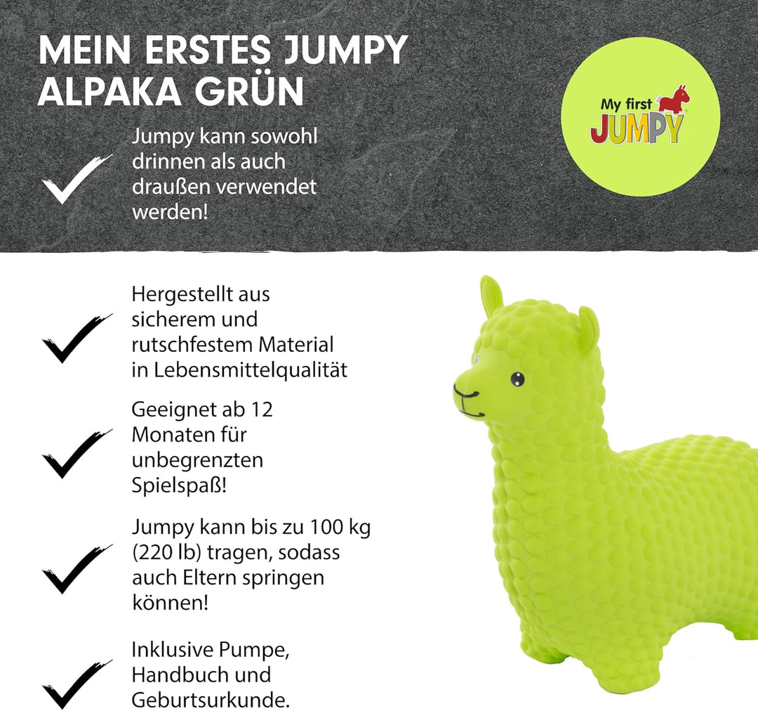 GERARDO'S Toys Hüpftier Hüpfball Alpaka Grün - Hüpftiere ab 1 Jahr und ab 2 Jahre - Aufblasbare Tier