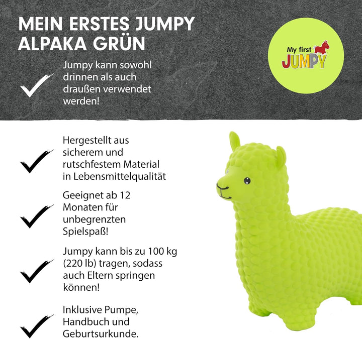 GERARDO'S Toys Hüpftier Hüpfball Alpaka Grün - Hüpftiere ab 1 Jahr und ab 2 Jahre - Aufblasbare Tier