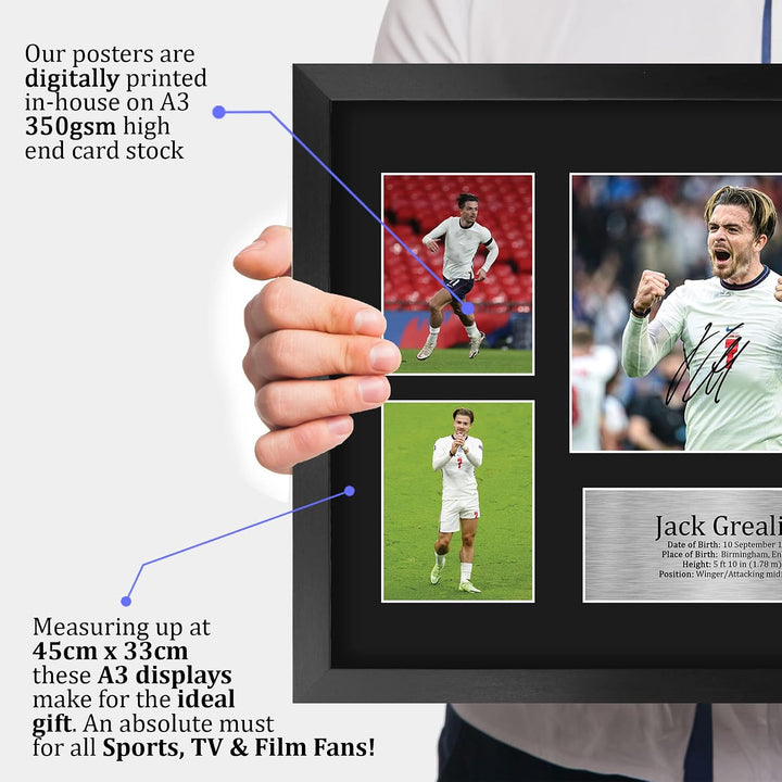 HWC Trading FR A3 Jack Grealish England Geschenke Gedruckt, Signiert Autogramm Bild, Für Fussball-Fa