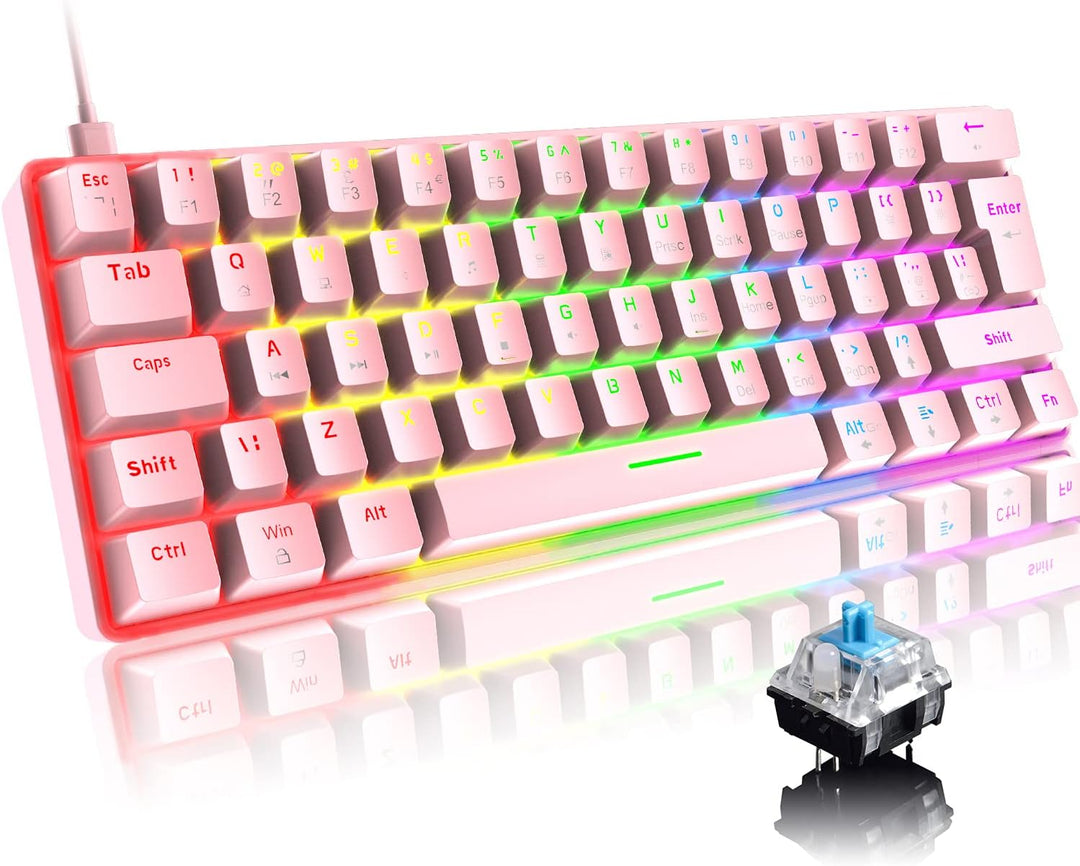 Mini 60% Gaming-Tastatur Kabelgebundene mechanische Keyboard, Kompakte Tragbare 62 Tasten, UK-Layout