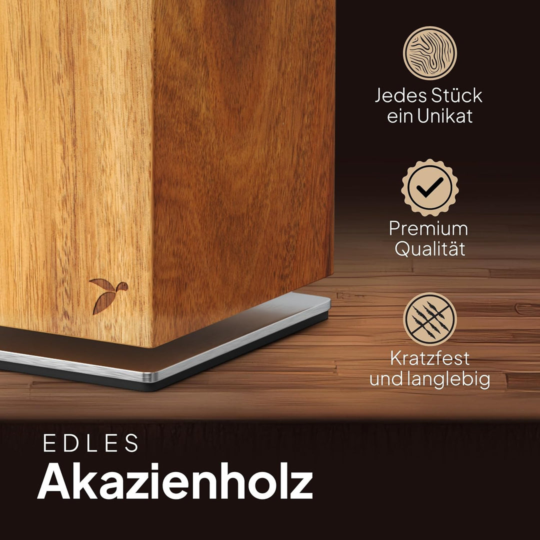 Messerblock Drehbar 360 Grad Magnetisch Ohne Messer Akazienholz – Magnet-Messerhalter Universal Unbe