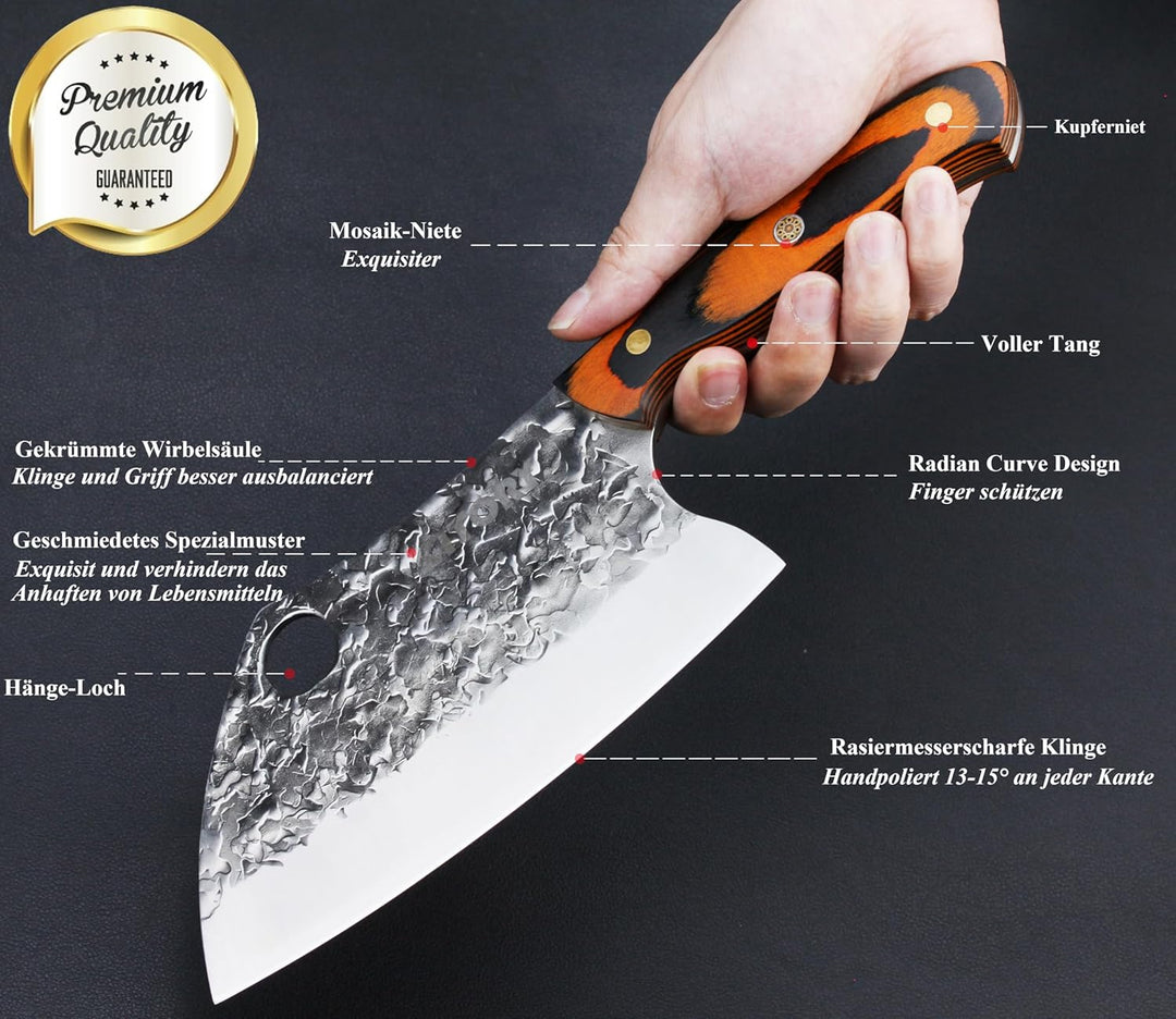 Kitory Serbisches Hackmesser 18cm, Chinesisches Küchenmesser für Fleisch & Knochen, Handgeschmiedet,