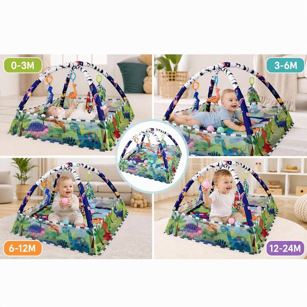 Bebamour Baby Spielmatten Bodenturngeräte von Geburt an, 18 Bälle, 5PCS Hängespielzeug, weiche Baby