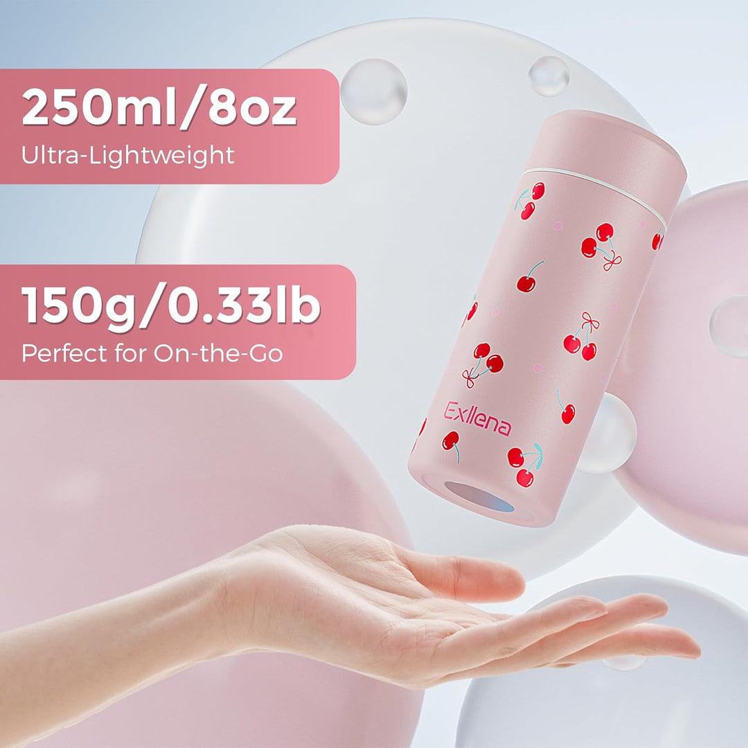 【Upgrade-Version】Exllena Mini Thermosflasche 250ml mit Edelstahl-Deckel, Trinkflasche Klein Doppelwa