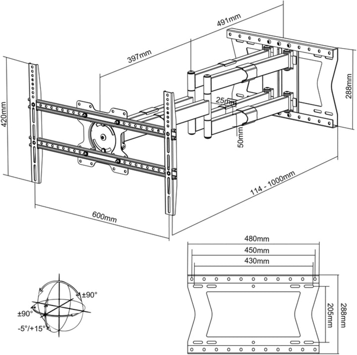 Nanook 4100 Langarm-TV-Wandhalterung für 42-85-Zoll-Fernseher, Extra langer Auszug bis zu 100 cm, St