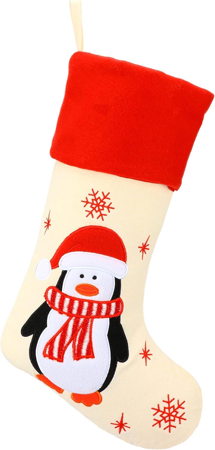 Hopearl Weihnachtsstrümpfe Set 4er - Rustikale Leinen Socken mit Weihnachtsmann, Schneemann, Rentier