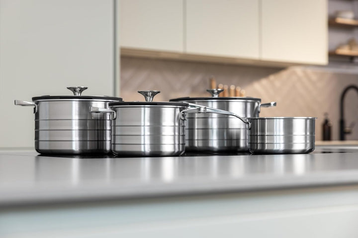 Sallys Edelstahl Kochtopfset Induktion "La Cucina", 9-teilig, Kochtopf Set mit multifunktionalem Gla