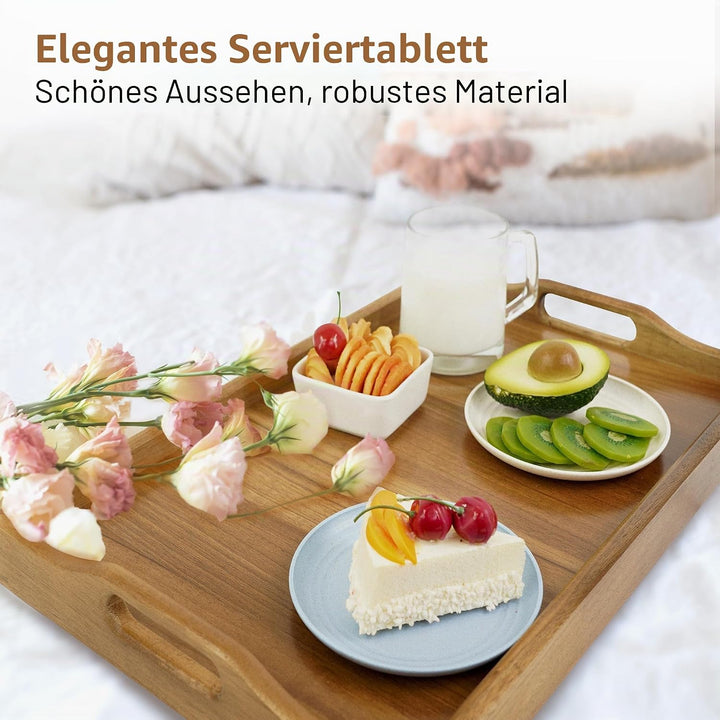 Utoplike Akazienholz Bett Tablett Tisch, grosses Frühstückstablett mit klappbaren Beinen, Serviertab