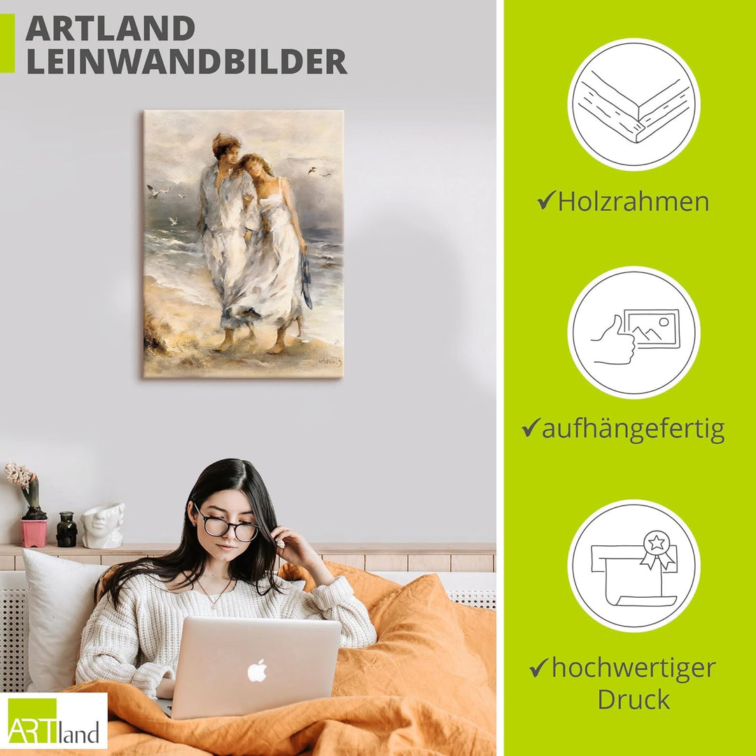 ARTland Leinwandbilder Wandbild Bild auf Leinwand 30x40 cm Wanddeko Paar Liebespaar Strand Meer Küst