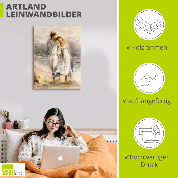 ARTland Leinwandbilder Wandbild Bild auf Leinwand 30x40 cm Wanddeko Paar Liebespaar Strand Meer Küst
