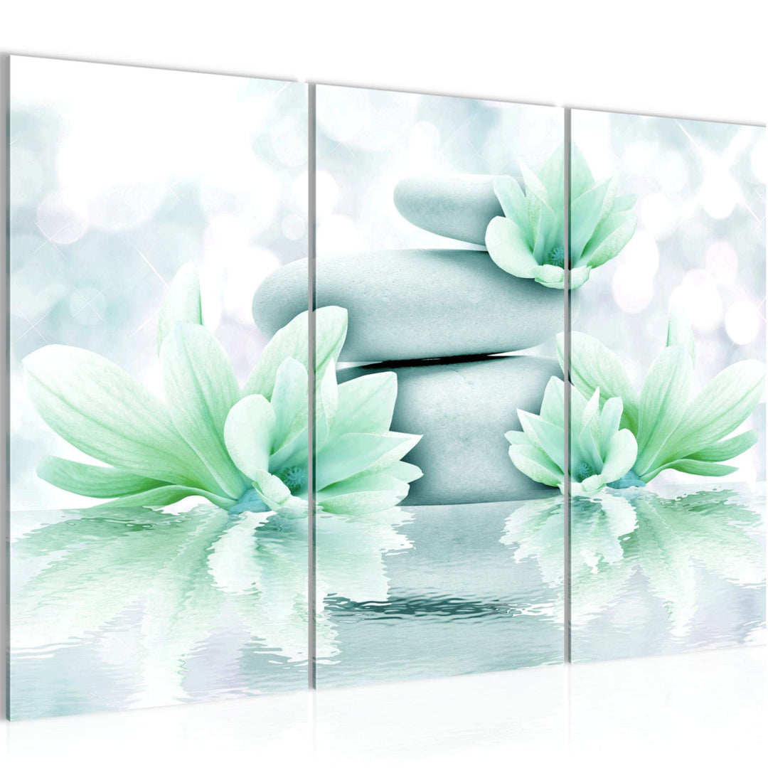 Runa Art Wandbilder Blumen Feng Shui Bild XXL Wohnzimmer Schlafzimmer Grün Wasser Steine 120 x 80 cm