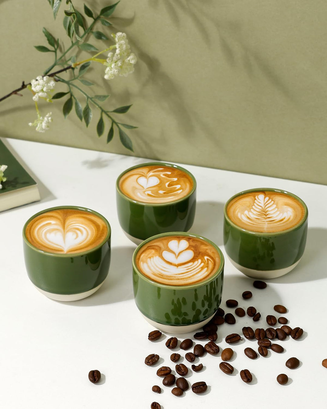 NOVAJOY | Espressotassen Set | 4-teilig | 150 ml | Mini-Espressotasse - Handgefertigt dickwandigem |