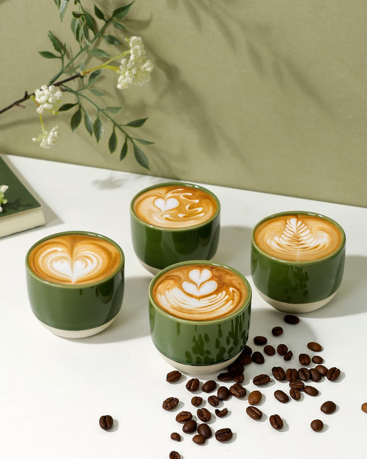 NOVAJOY | Espressotassen Set | 4-teilig | 150 ml | Mini-Espressotasse - Handgefertigt dickwandigem |
