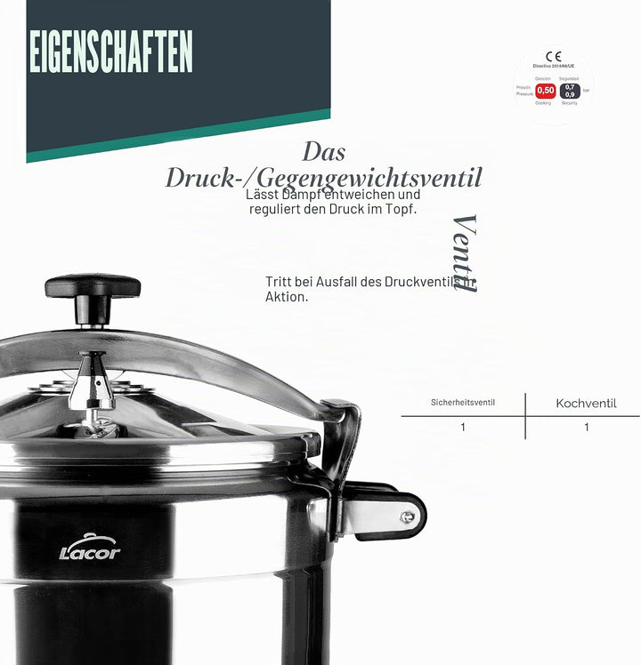 Lacor SCHNELLKOCHTOPF 22 L PRO-Classic, Aluminium, Grey, 48 x 36 x 38 cm