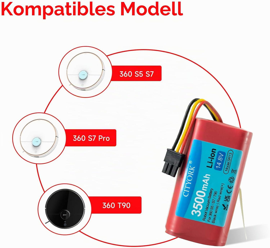 CITYORK 14,8 V 3500 mAh Ersatzakku für 360 S5 S7 S7 Pro T90, wiederaufladbarer Li-Ion-Staubsauger-Ak
