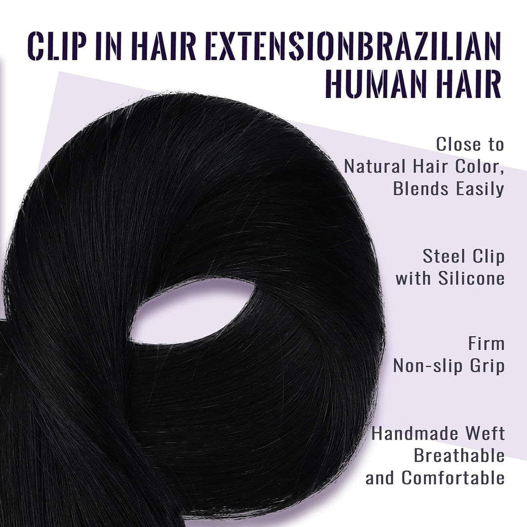 Fshine Clip in Ehthaar Extensions Dunkelbraun 30cm 3pcs Remy Ehthaar Clip in Extensions Jet Black Cl