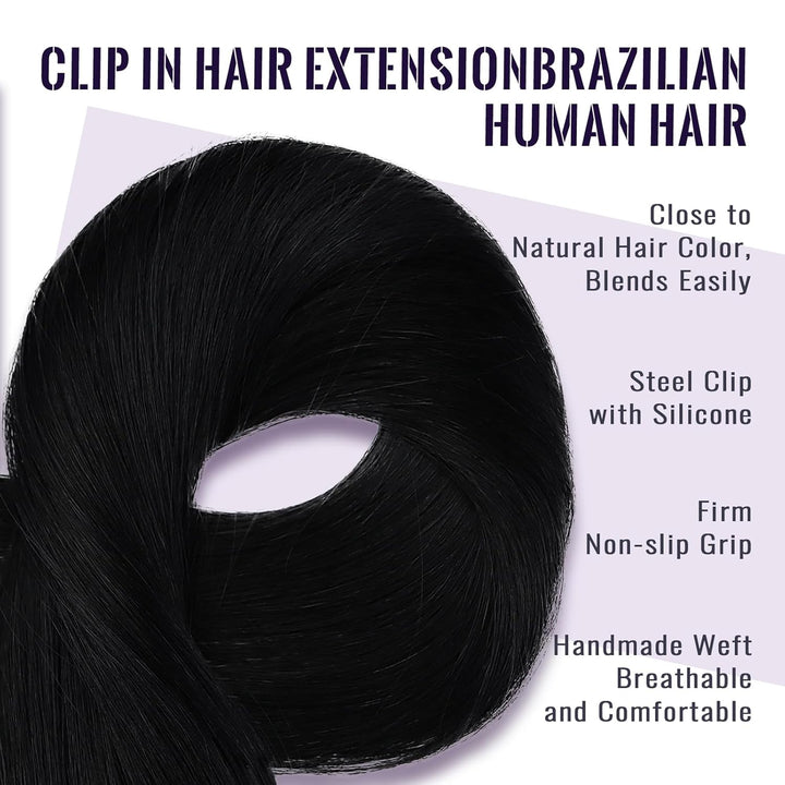 Fshine Clip in Ehthaar Extensions Dunkelbraun 30cm 3pcs Remy Ehthaar Clip in Extensions Jet Black Cl