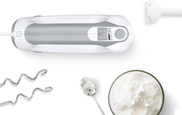 Bosch Hausgeräte Handrührer ErgoMixx MFQ36440, 2 Rührbesen, 2 Edelstahl-Knethaken, Pürierstab, Beche