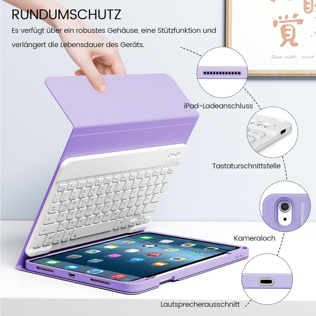 GKABXY Hülle mit Tastatur für iPad A16 11 Generation 2025/10 Generation 2022(11/10.9 Zoll), Soft TPU