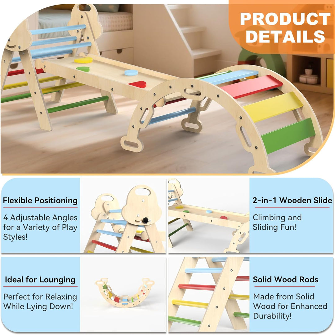 Montessori Indoor Spielset: 7-in-1 Klettergerüst mit Rutsche, Bogen & Matte für Kleinkinder und Kind