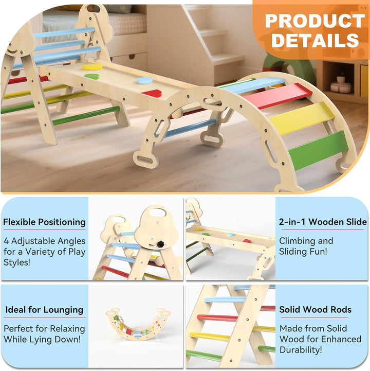 Montessori Indoor Spielset: 7-in-1 Klettergerüst mit Rutsche, Bogen & Matte für Kleinkinder und Kind