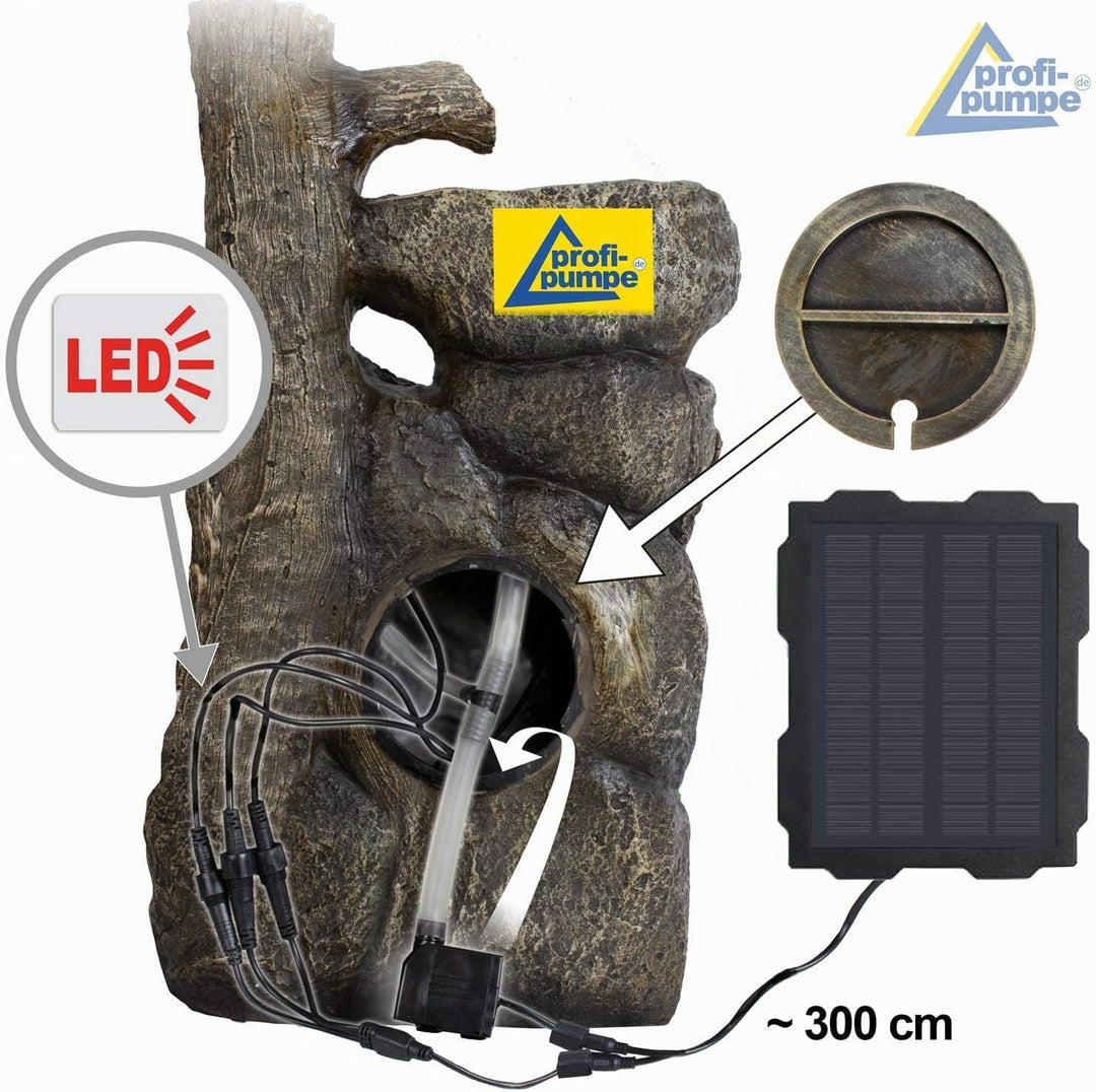 Solar Gartenbrunnen Brunnen Zierbrunnen Zimmerbrunnen Springbrunnen Brunnen mit LED-Licht und Li-Ion