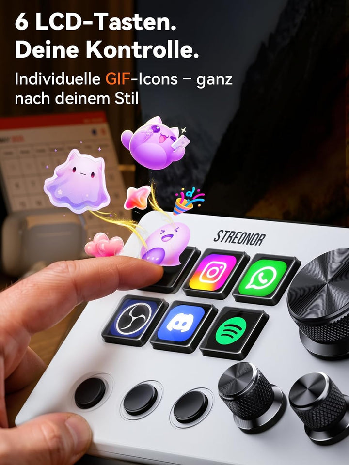 Streonor Stream Controller Mini S6 mit Tasten Drehreglern und Szenentasten | Stream Control Deck für